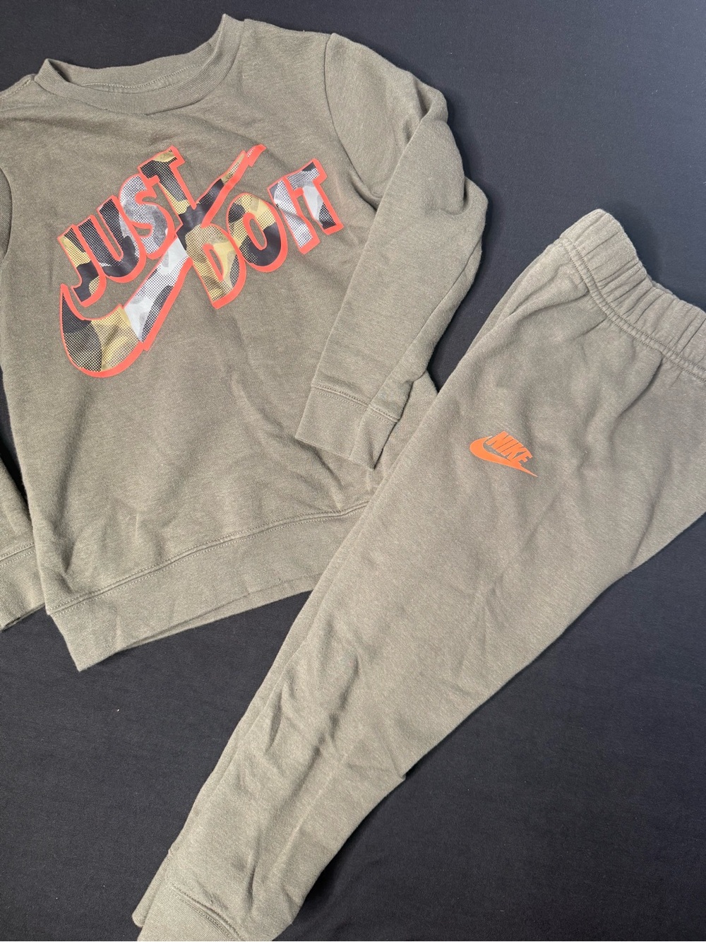 Nike Kids Olive Sweatshirt & Joggers Set with Orange Accents size 6M